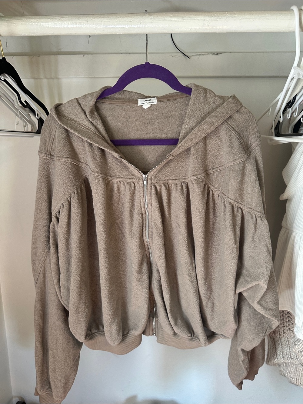 Taupe Hooded Zip-Up Jacket